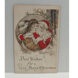 Antique Christmas Postcard Santa Claus Hugging a Woman by The Gibson Art Co.